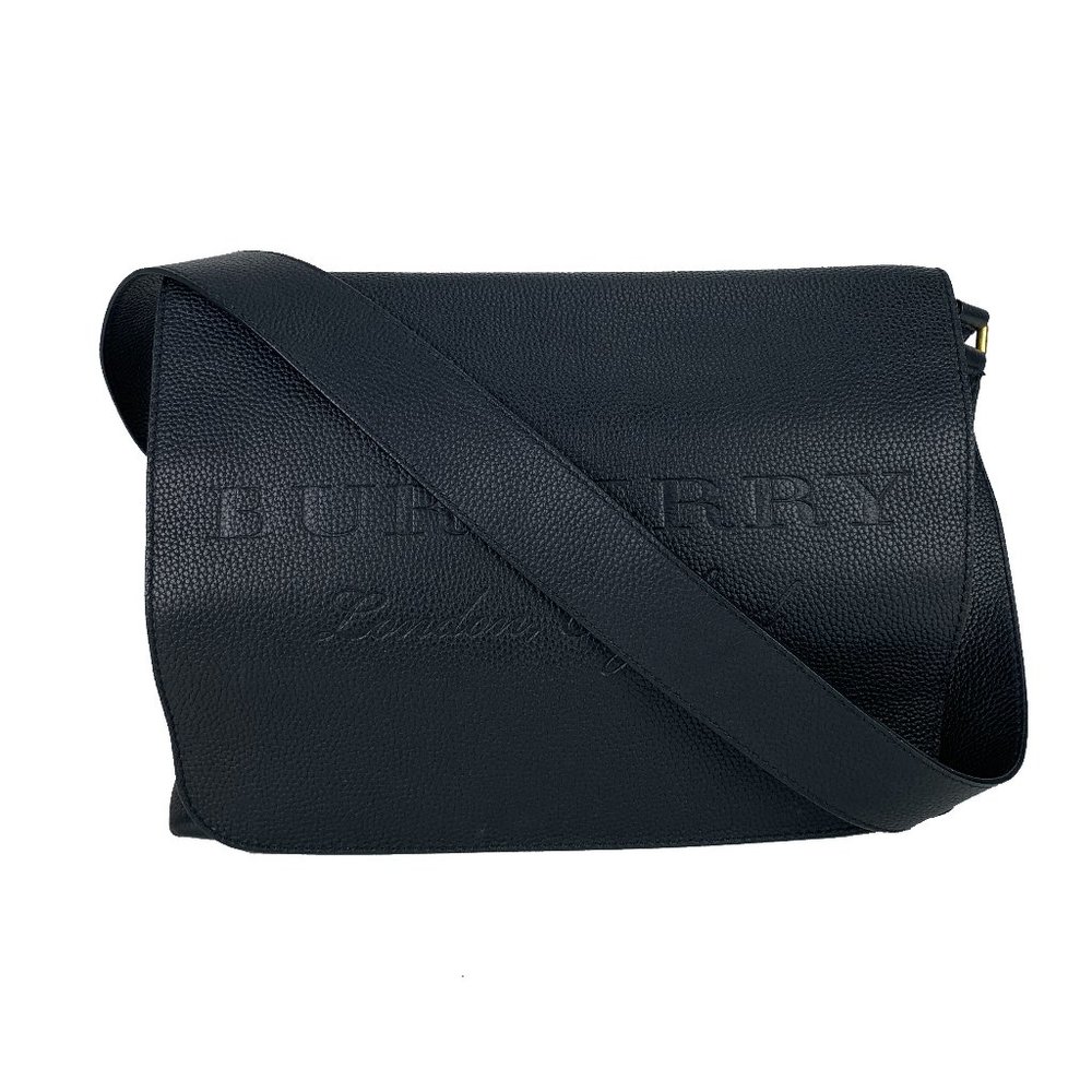 Burberry Embossed Logo Flap Messenger Bag Black